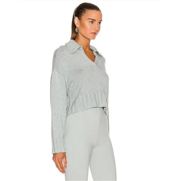 Sablyn Julie Collared Knit Sweater Light Blue Gray Medium Cotton Silk Cashmere - Picture 1 of 11